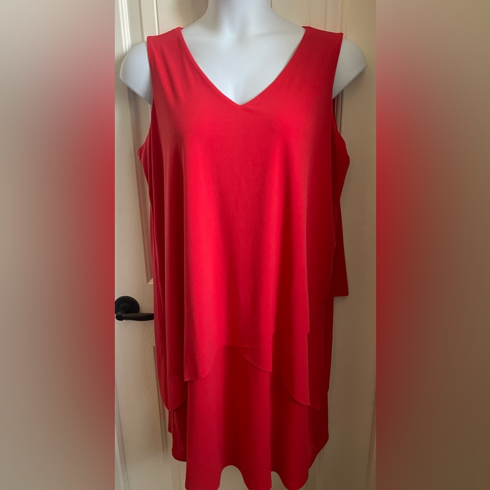 Susan Graver Midi Liquid Knit Sleeveless Tiered V-neckline Dress Size XL Petite - Picture 4 of 11